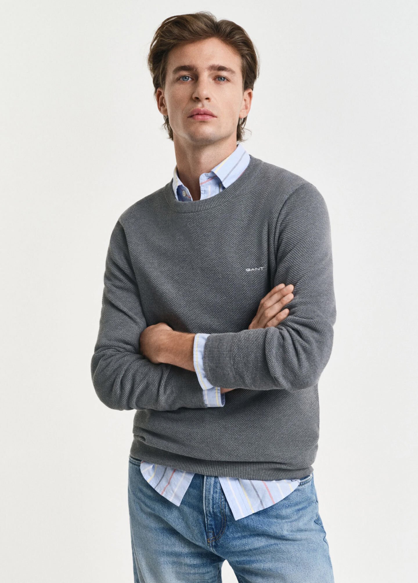Cotton Piqué Crew Neck Sweater
