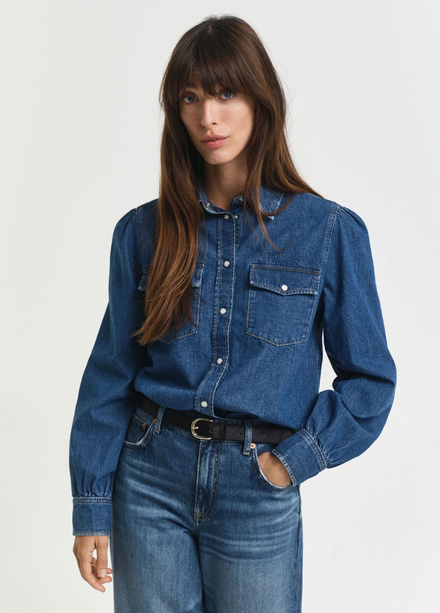 Regular Fit Puff Sleeve Denim Shirt