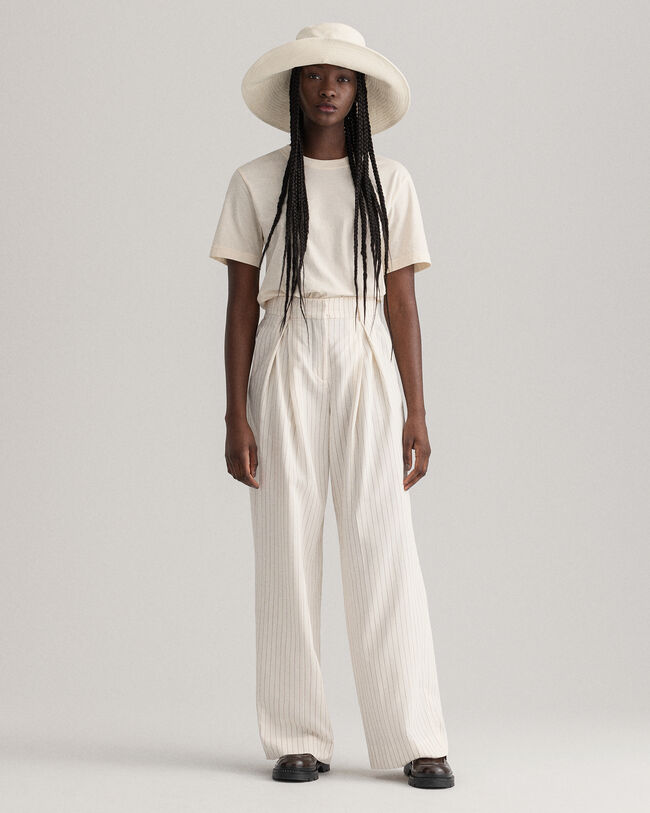 Wide Leg Pleated Pinstripe Pants
