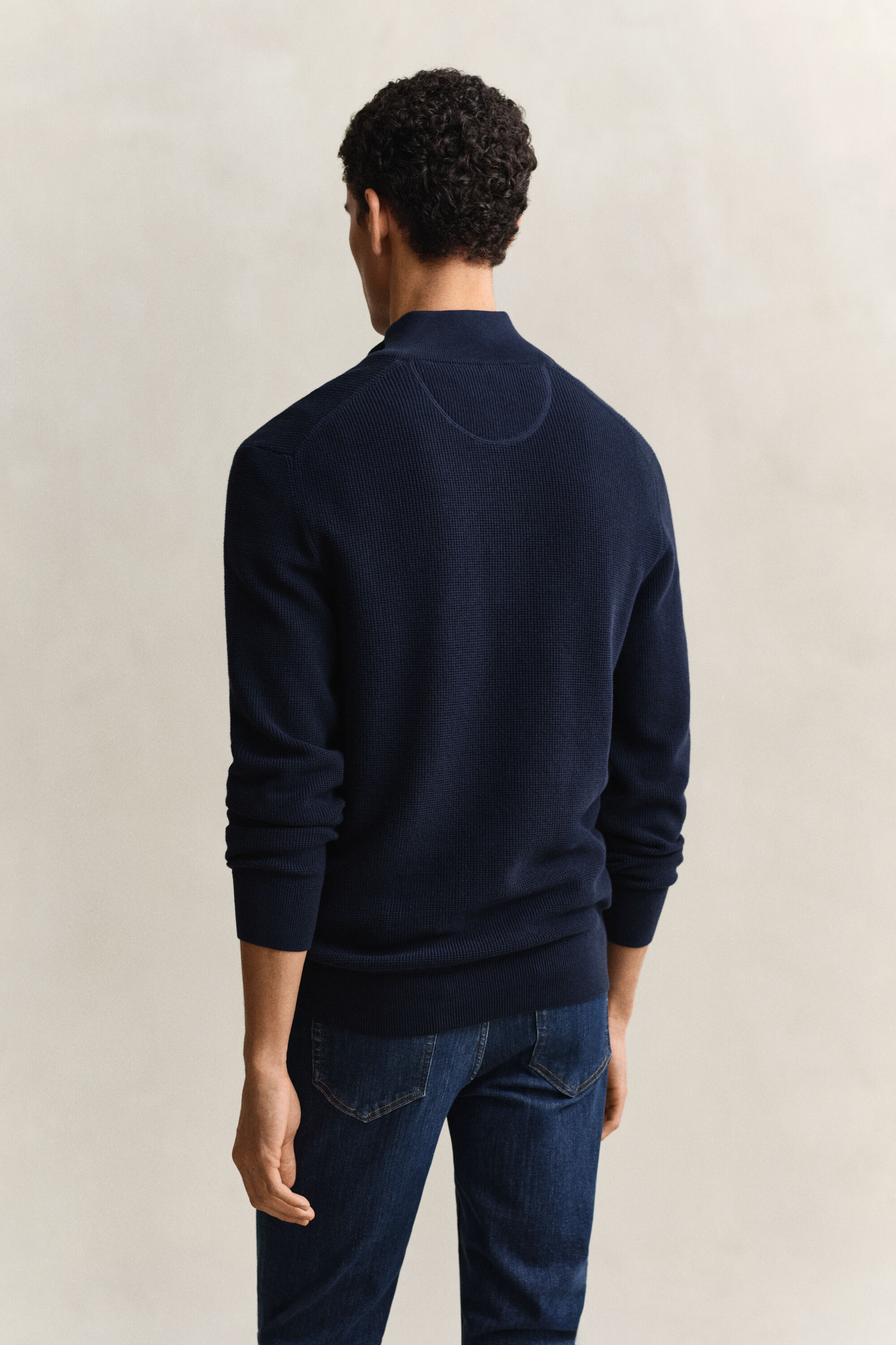 Textured Cotton Half-Zip Sweater
