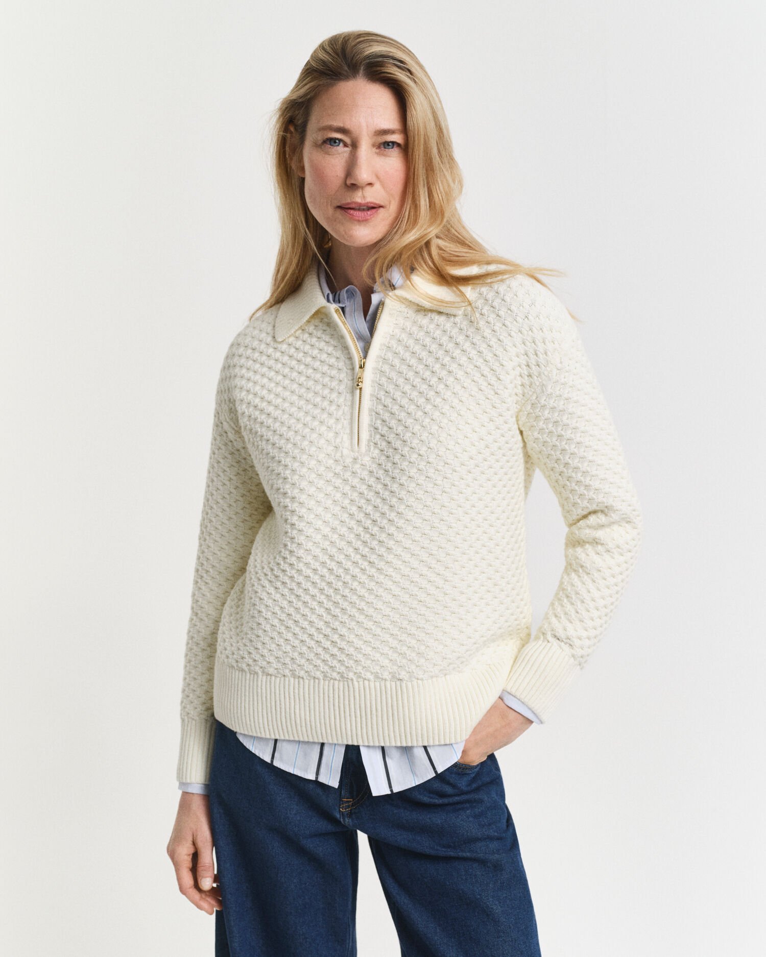 Textured Cotton Half-Zip Sweater