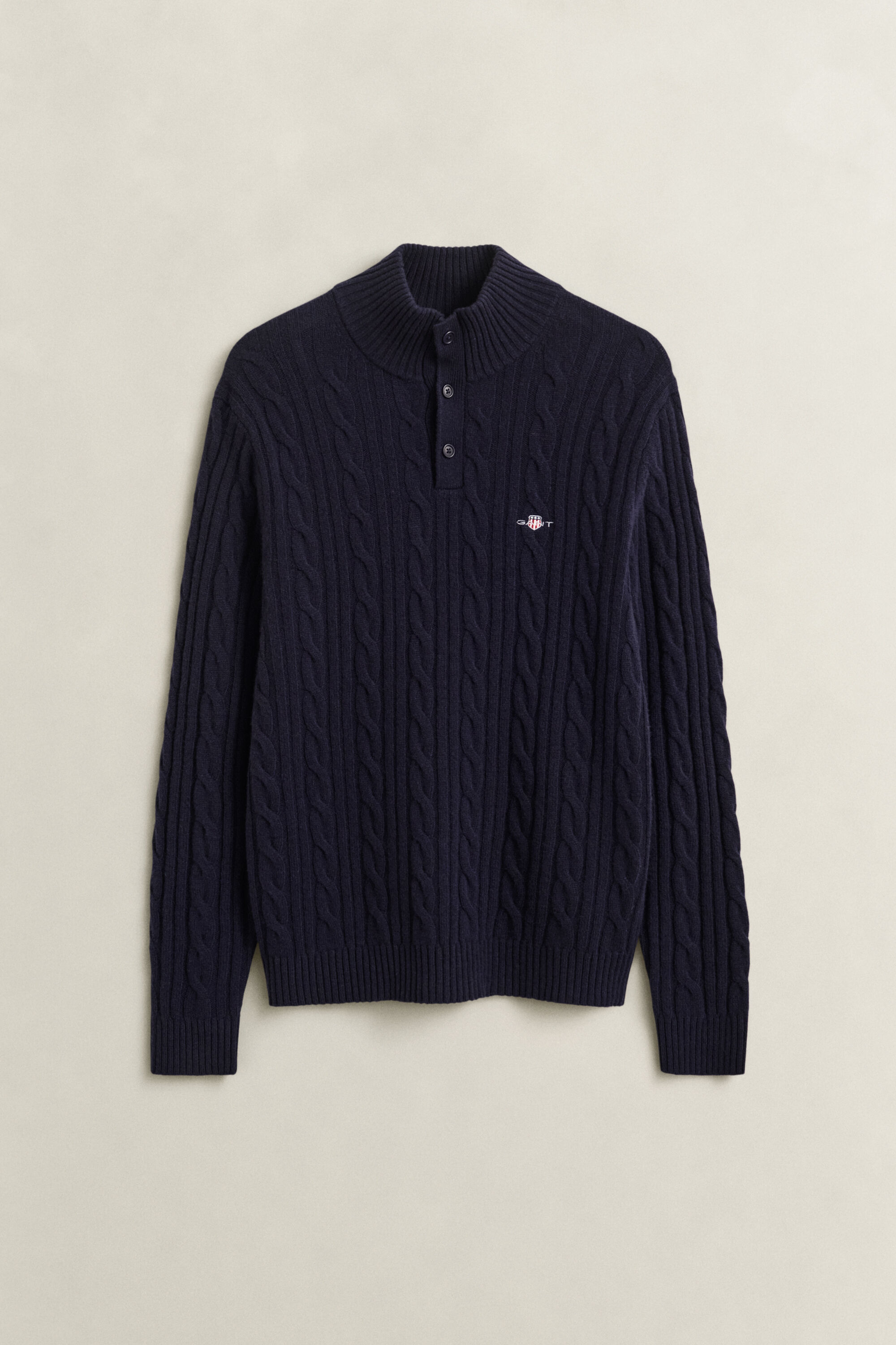 Lambswool Cable Knit Half-Buttoned Sweater