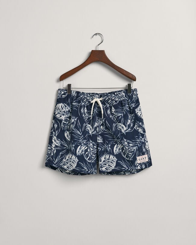 Classic Fit Tropical Leaves Print Swim Shorts