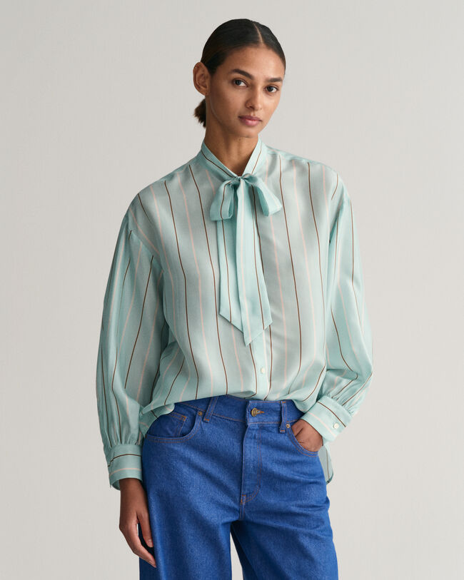 Silk Striped Bow Blouse