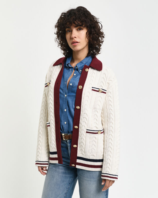 Contrast Cable Knit Cardigan