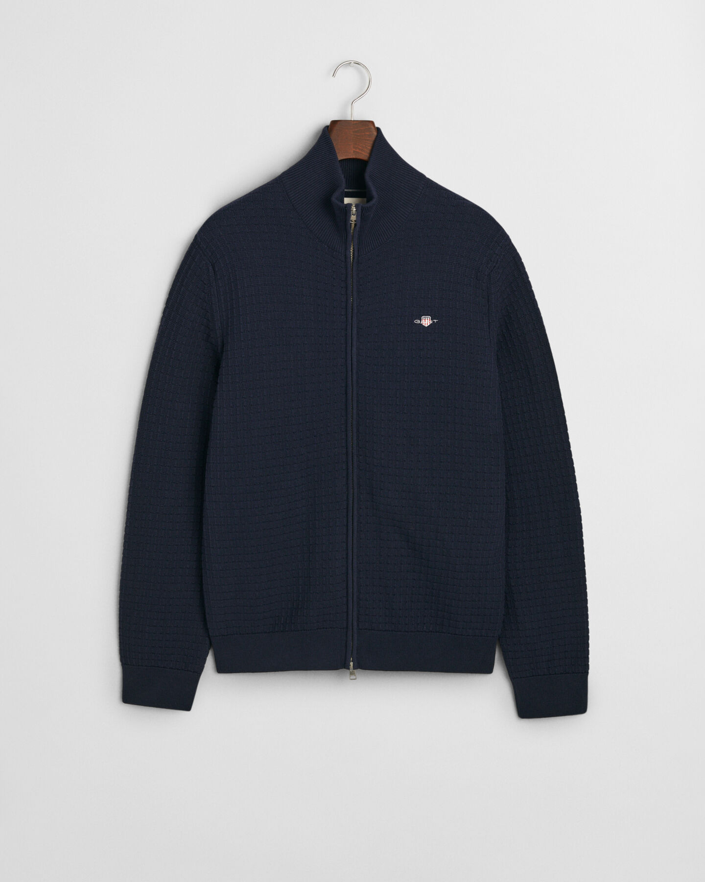 Textured Cotton Zip Cardigan