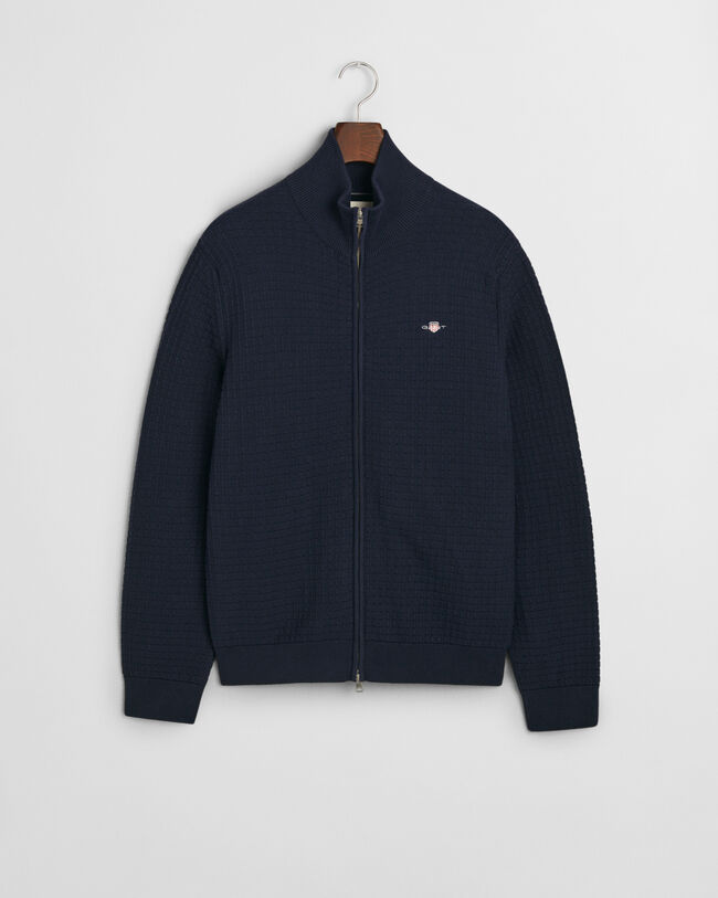 Textured Cotton Zip Cardigan