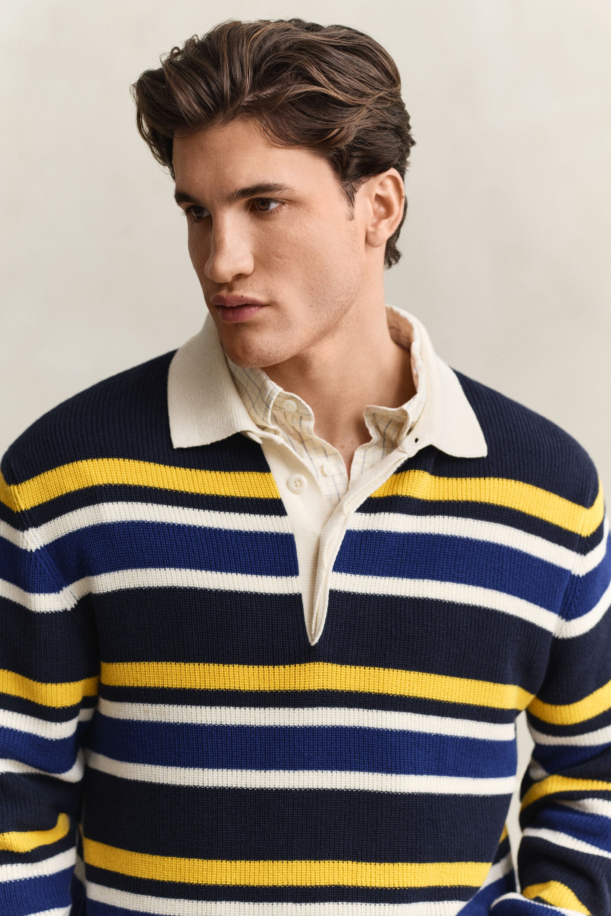 Striped Rib Polo Sweater