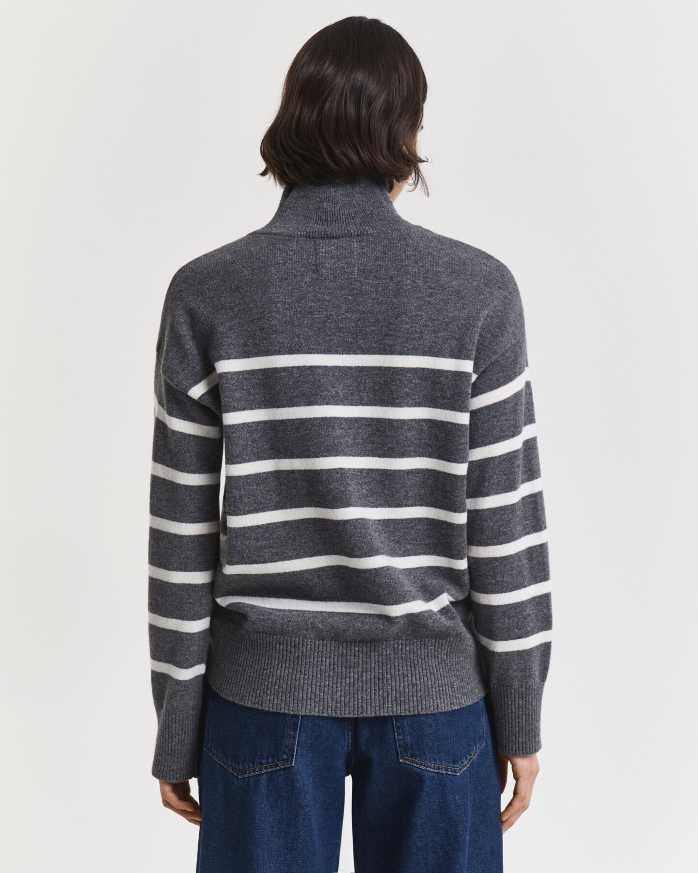 Striped Superfine Lambswool Turtleneck Sweater
