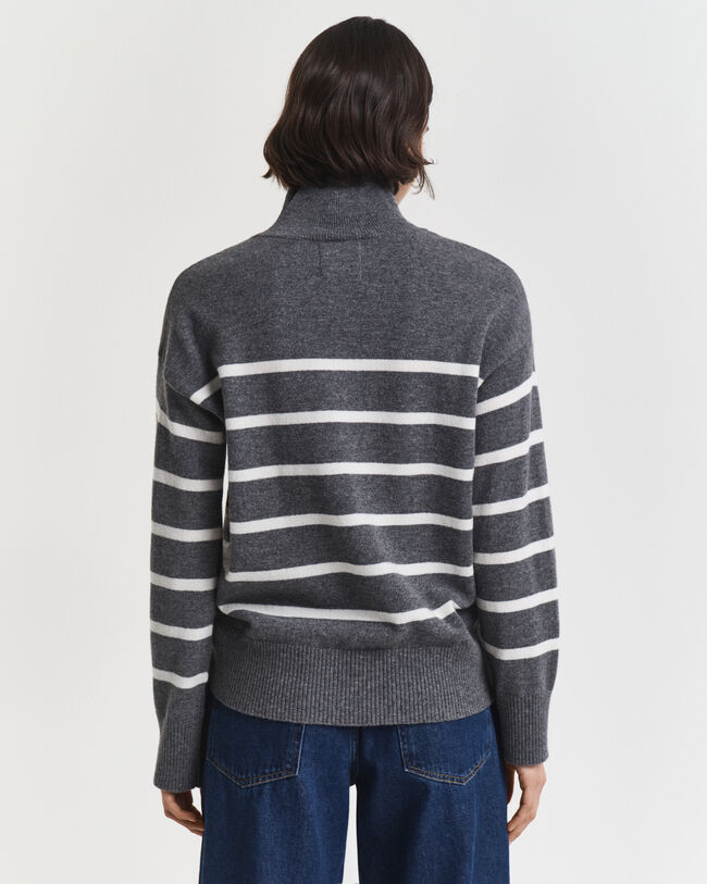 Striped Superfine Lambswool Turtleneck Sweater