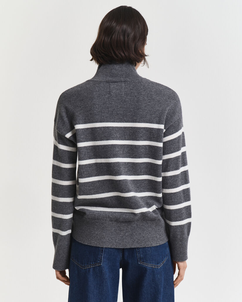 Striped Superfine Lambswool Turtleneck Sweater