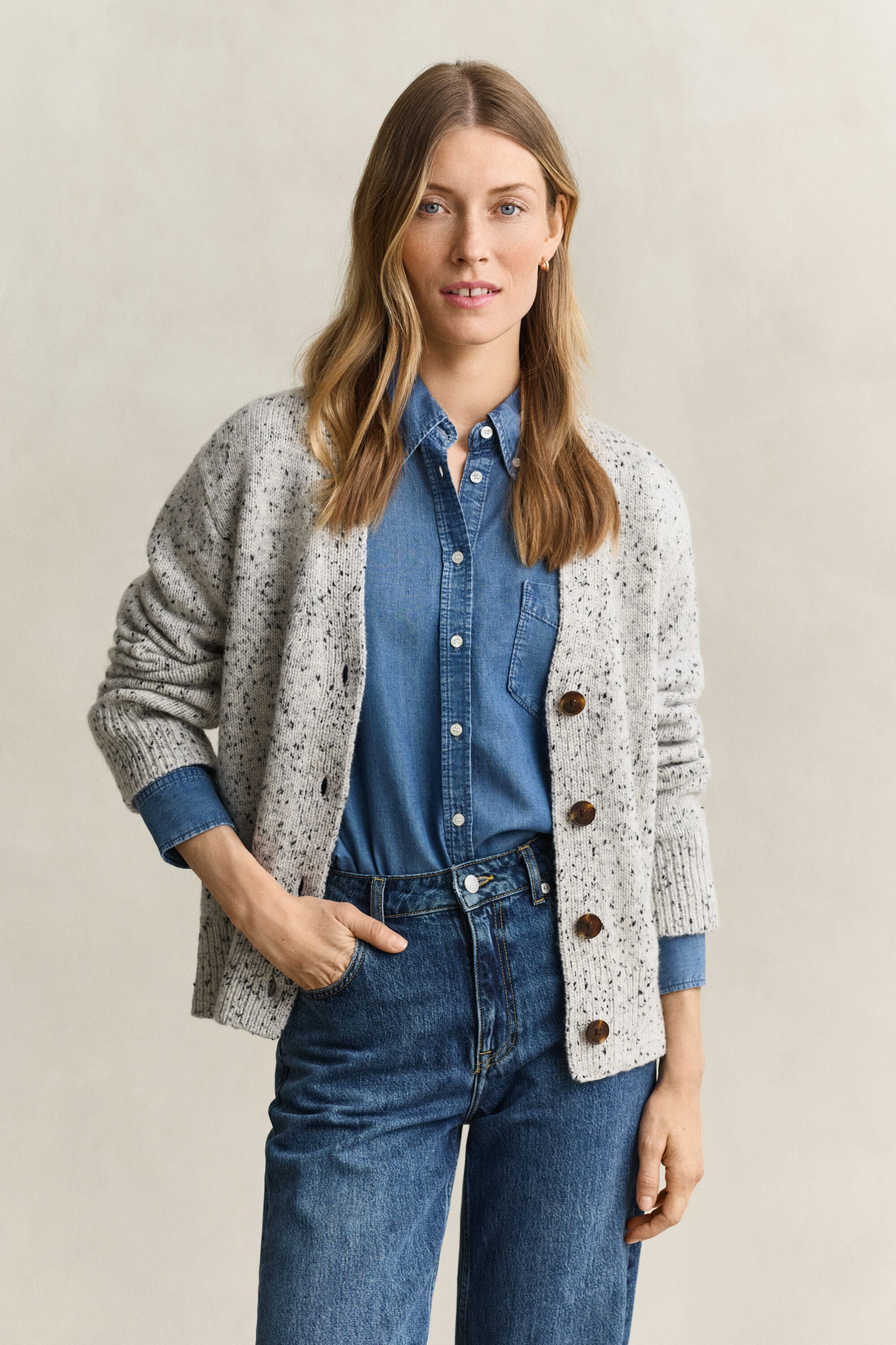Wool Blend Nepps Cardigan