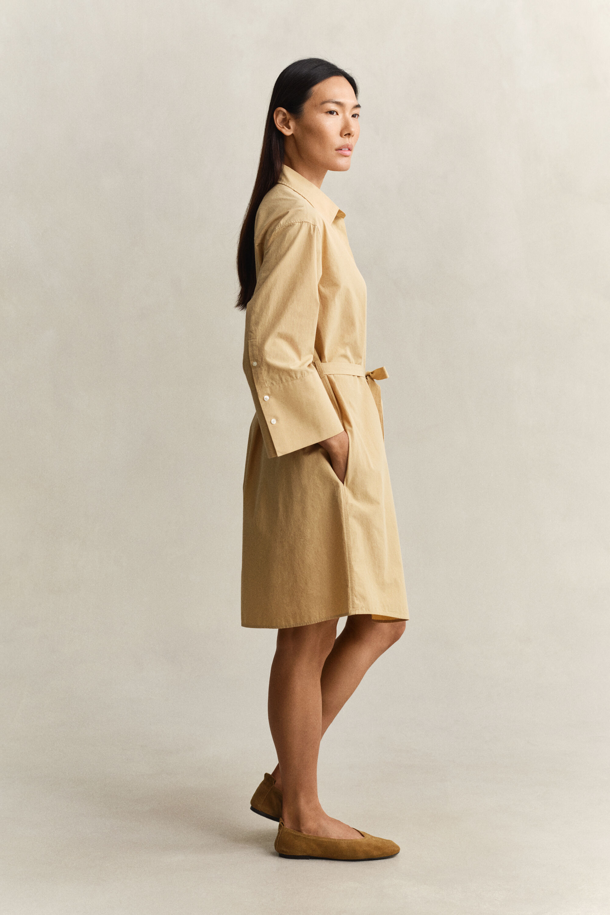 Belted Poplin Shirt Dress