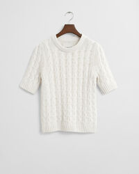 Puff Sleeve Cable Knit Short Sleeve Top