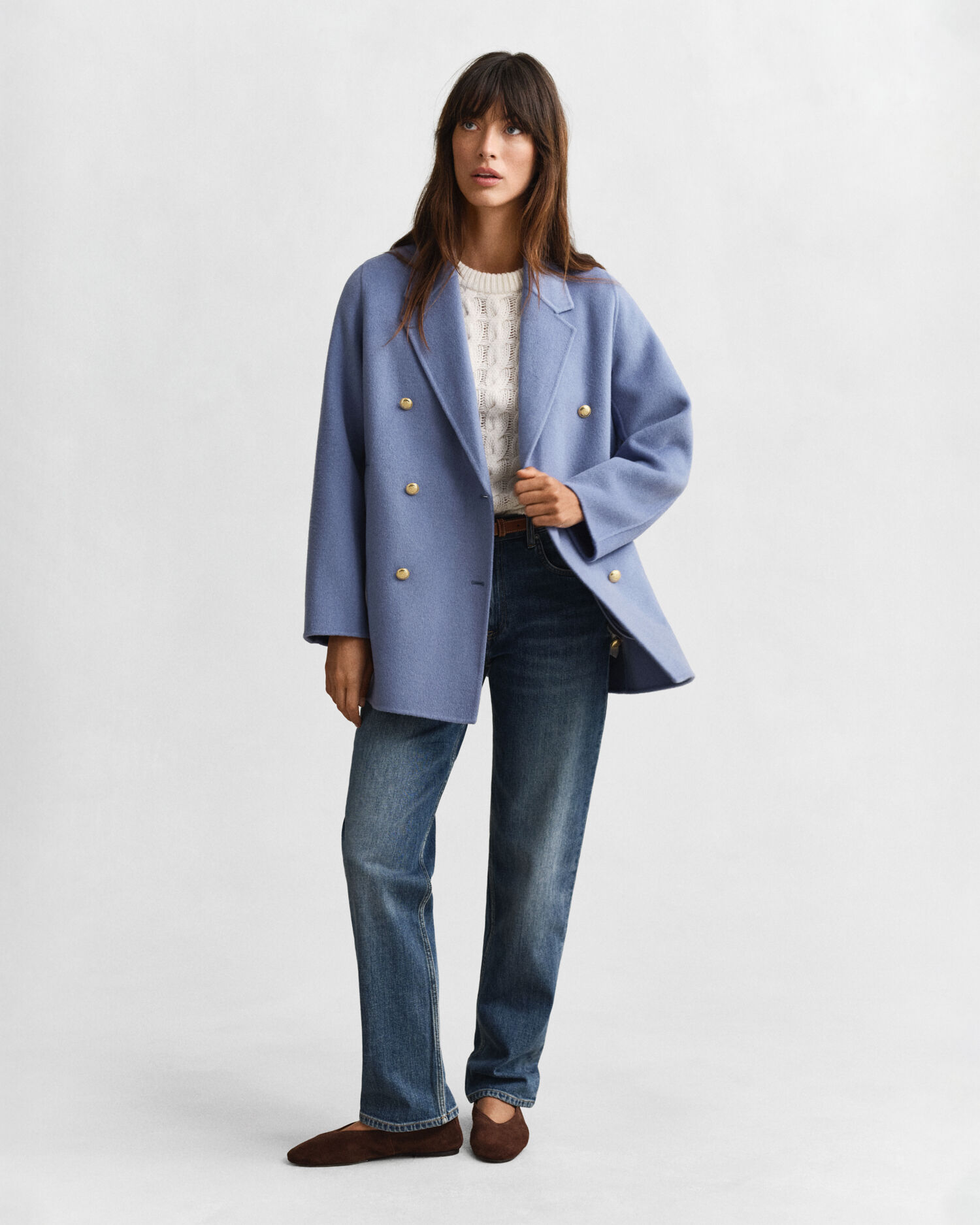 Handstitched Detail Pea Coat — FADED DENIM
