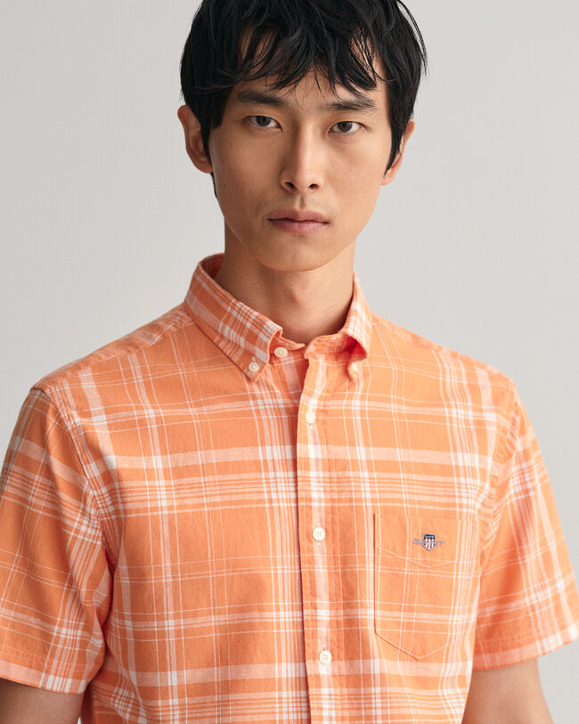 Regular Fit Check Cotton Linen Short Sleeve Shirt