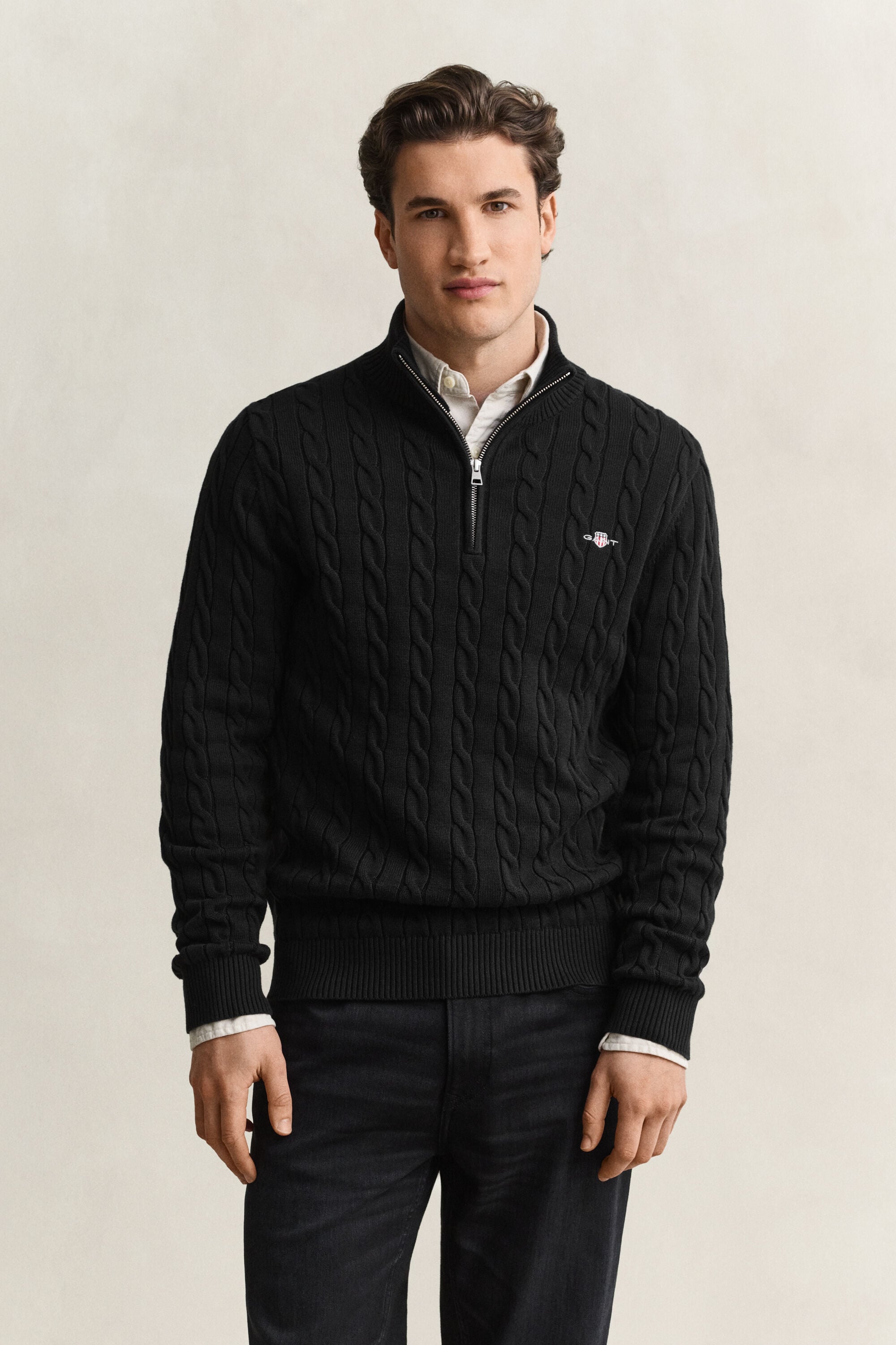 Cotton Cable Knit Half-Zip Sweater