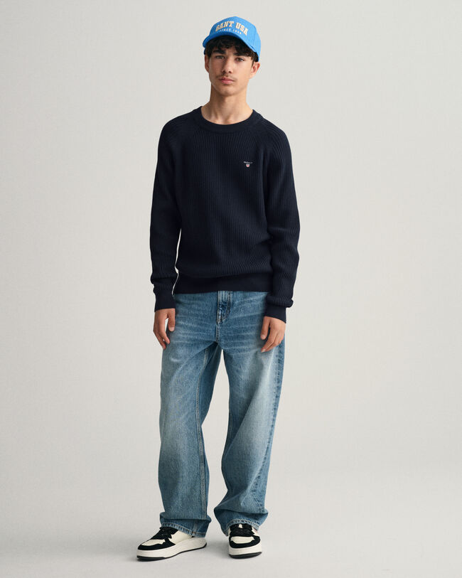 Teens Casual Cotton Ribbed Crew Neck Sweater