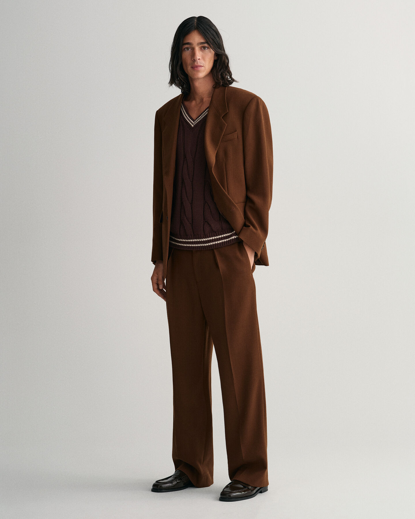 Wide Leg Wool Crepe Suit Pants
