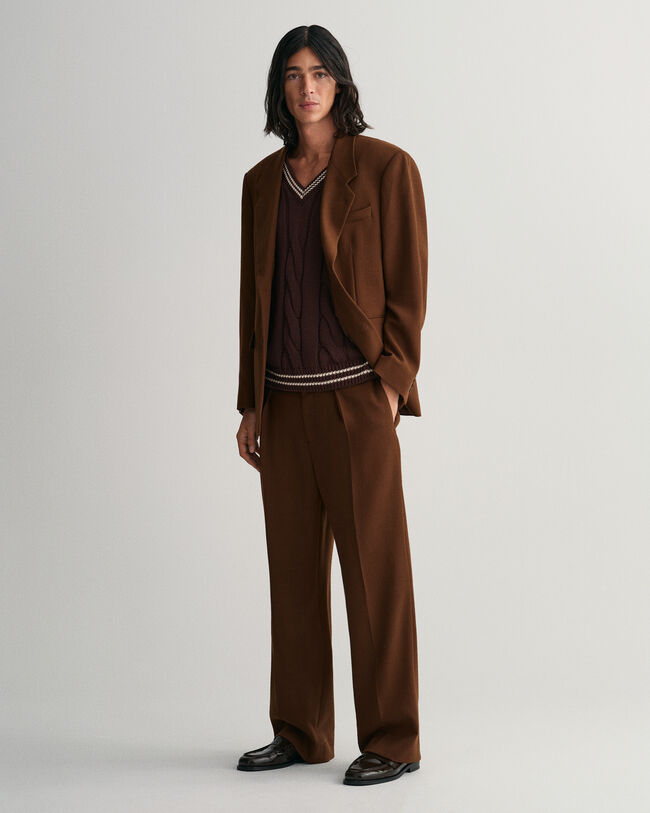 Wide Leg Wool Crepe Suit Pants