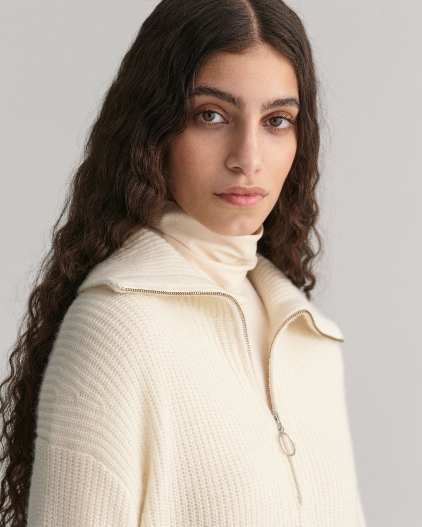 Ribbed Wool Half-Zip Sweater