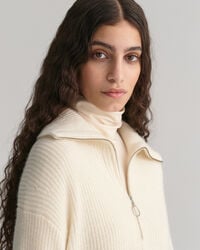 Ribbed Wool Half-Zip Sweater
