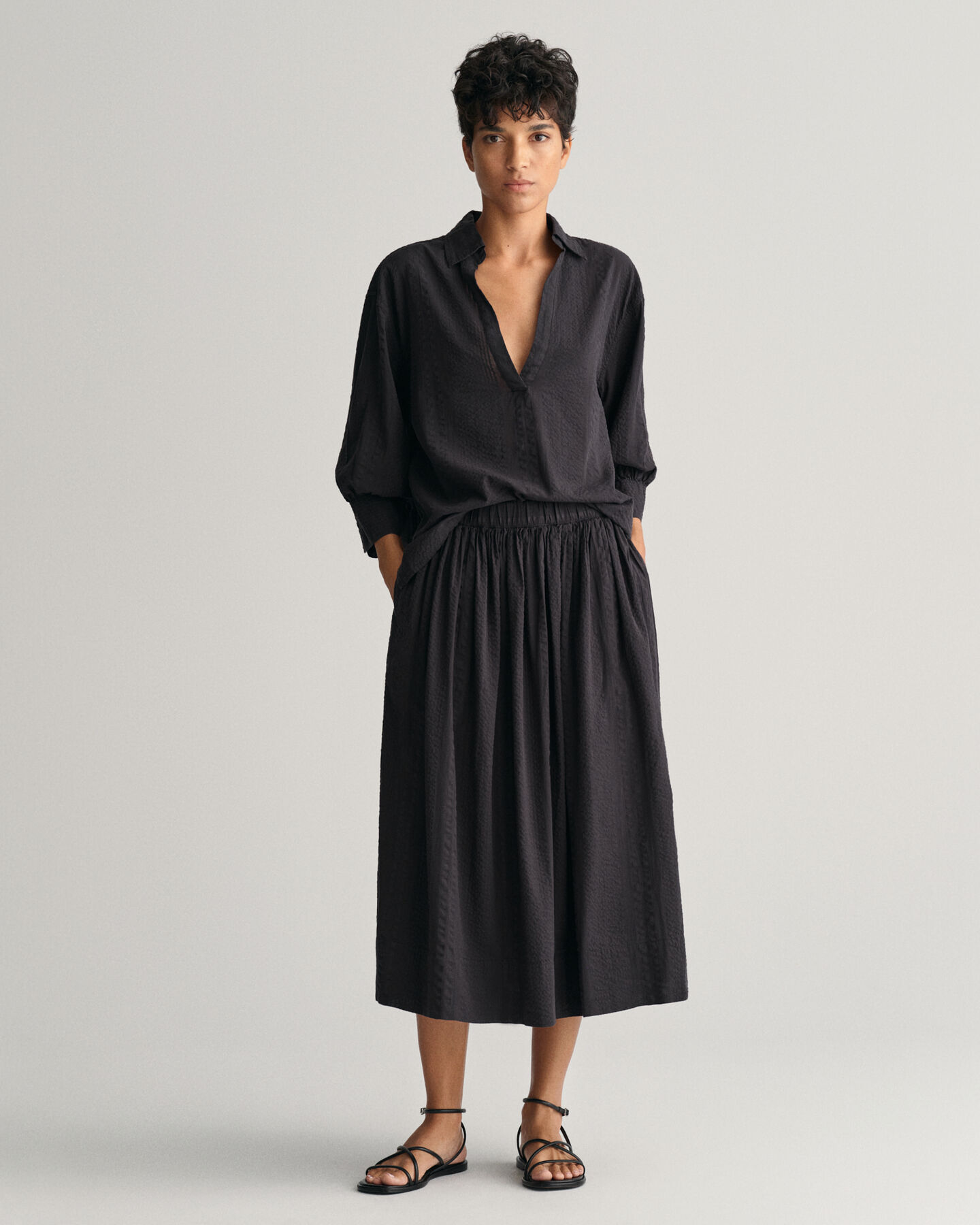 Seersucker Striped Pull-On Skirt