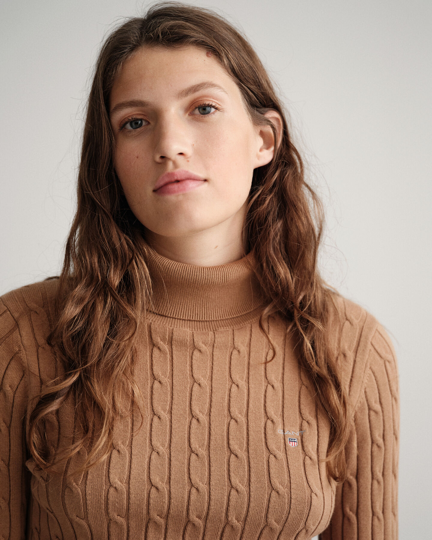 Stretch Cotton Cable Turtleneck