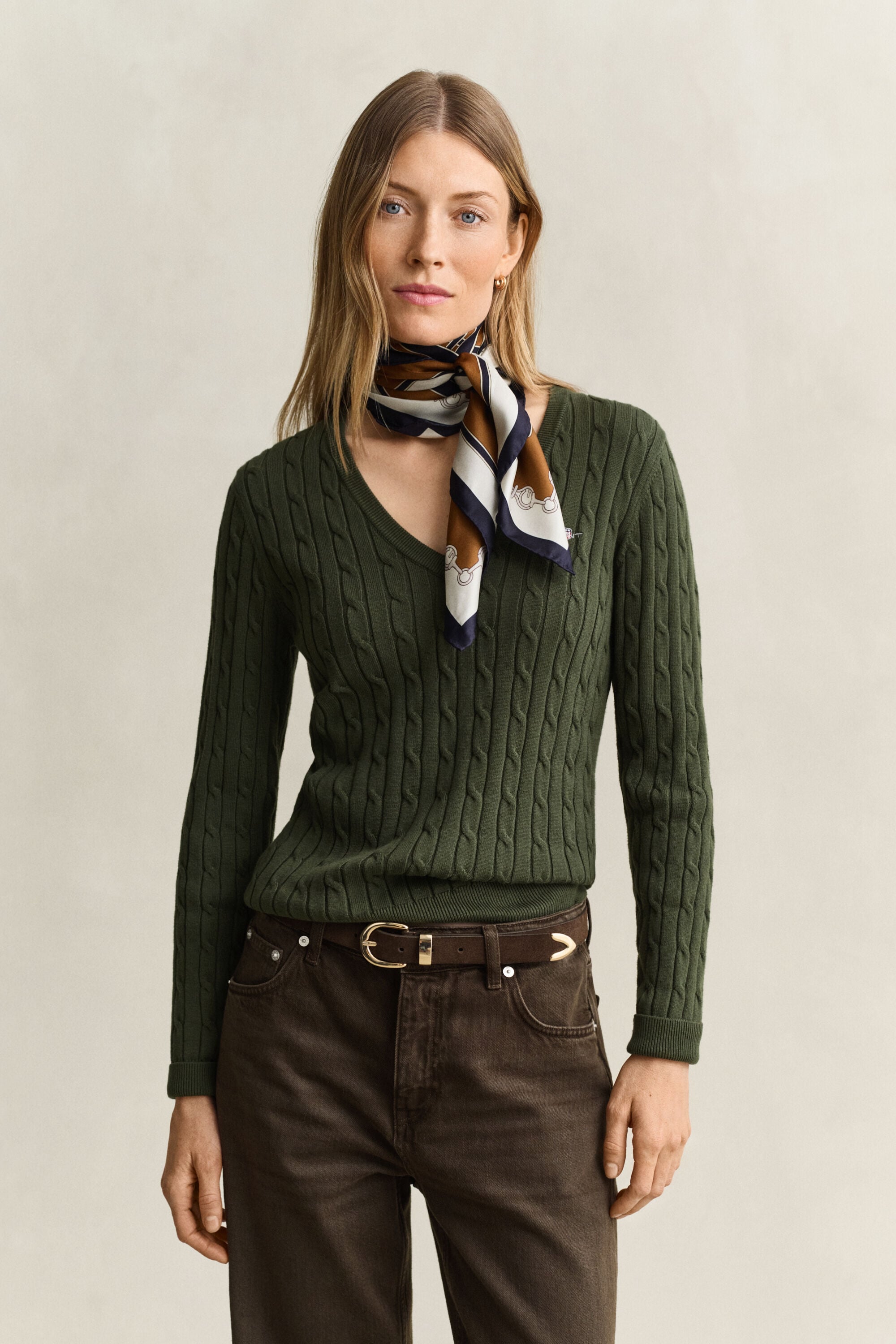 Classic Cable Knit Sweater — MOSSY GREEN