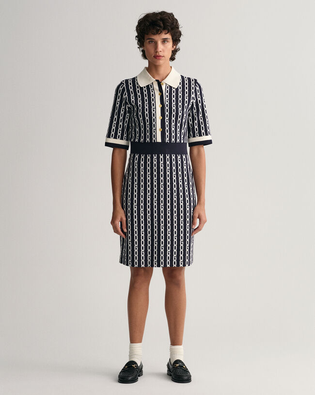 Chain Jacquard Mid Sleeve Polo Dress