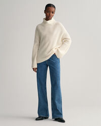 Ribbed Wool Stand Collar Sweater