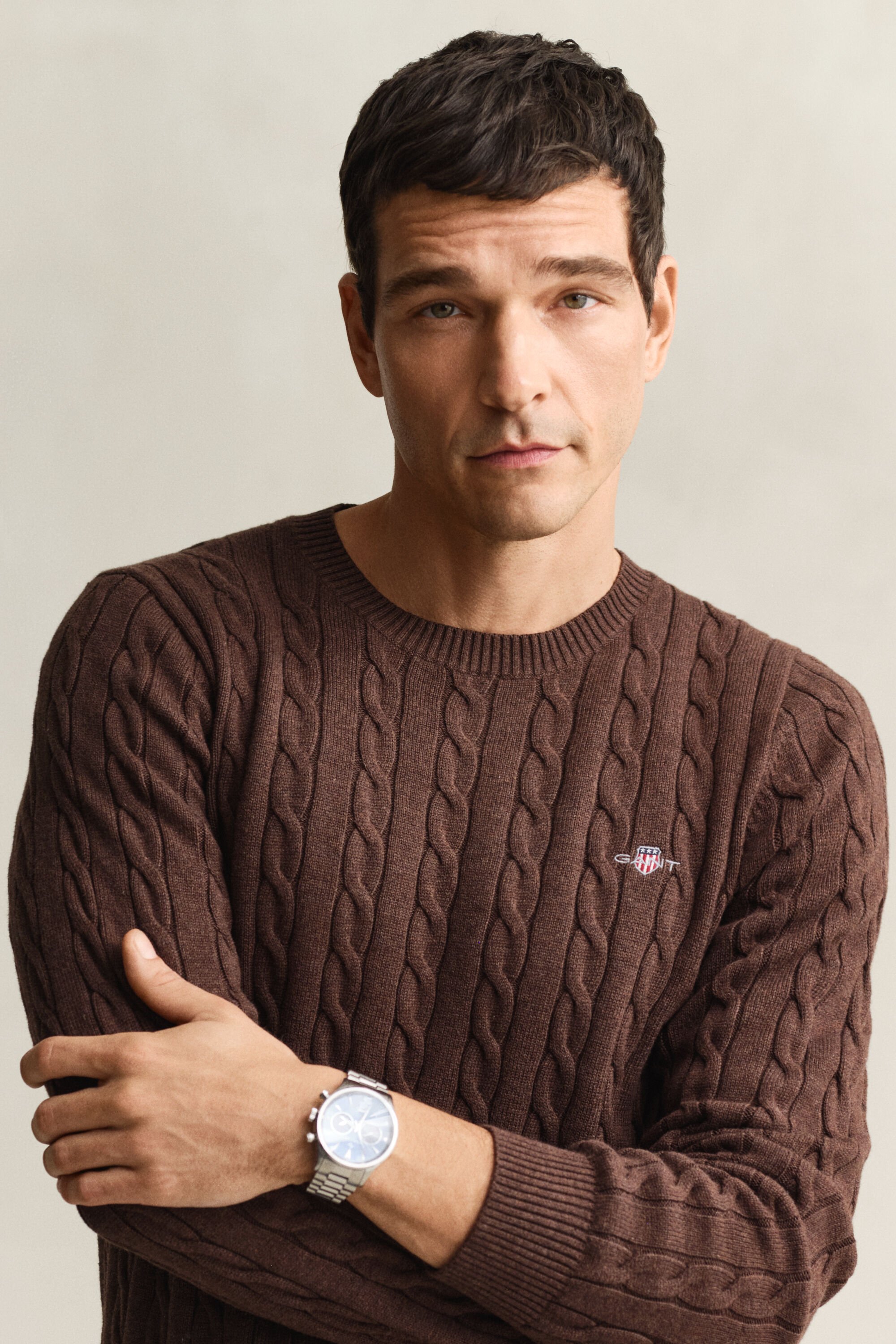 Cotton Cable Knit Crew Neck Sweater