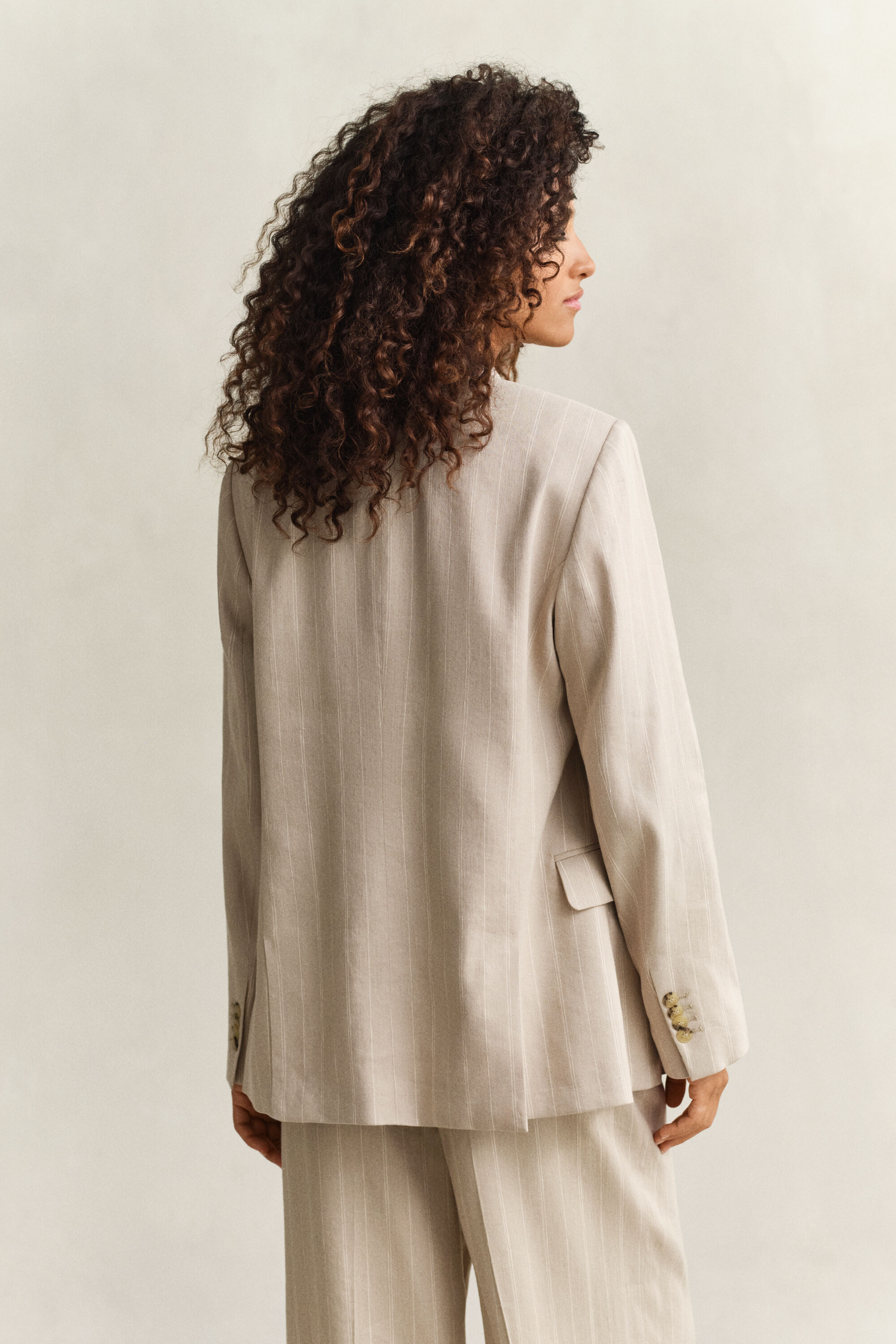 Pinstriped Linen Blend Blazer