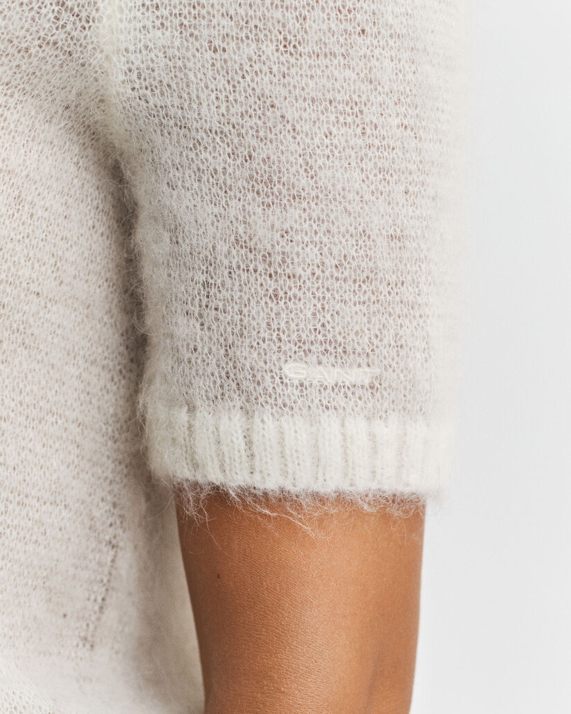 Mohair Blend Short Sleeve Crew Neck Sweater