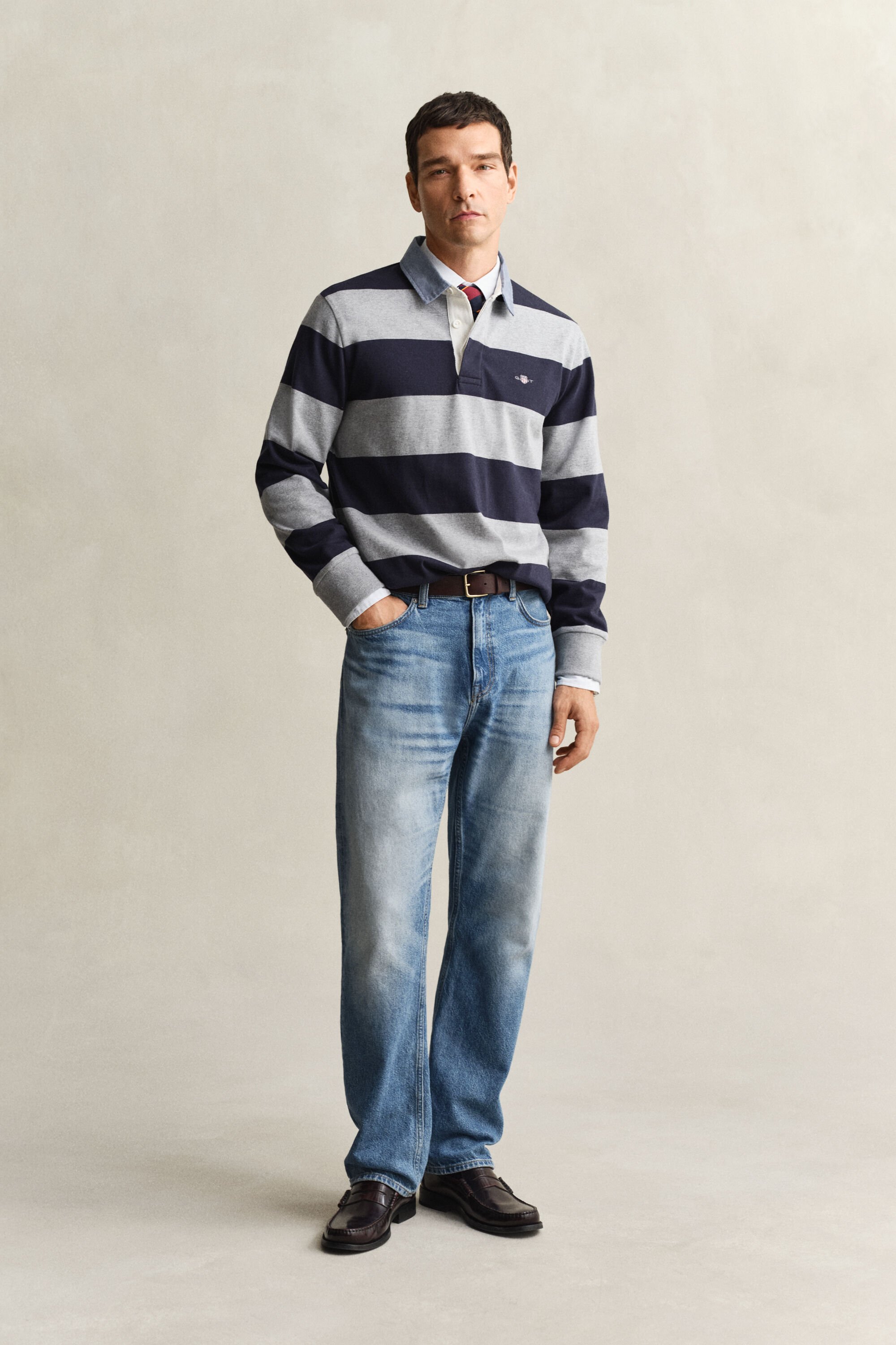 Chambray Collar Striped Heavy Rugger