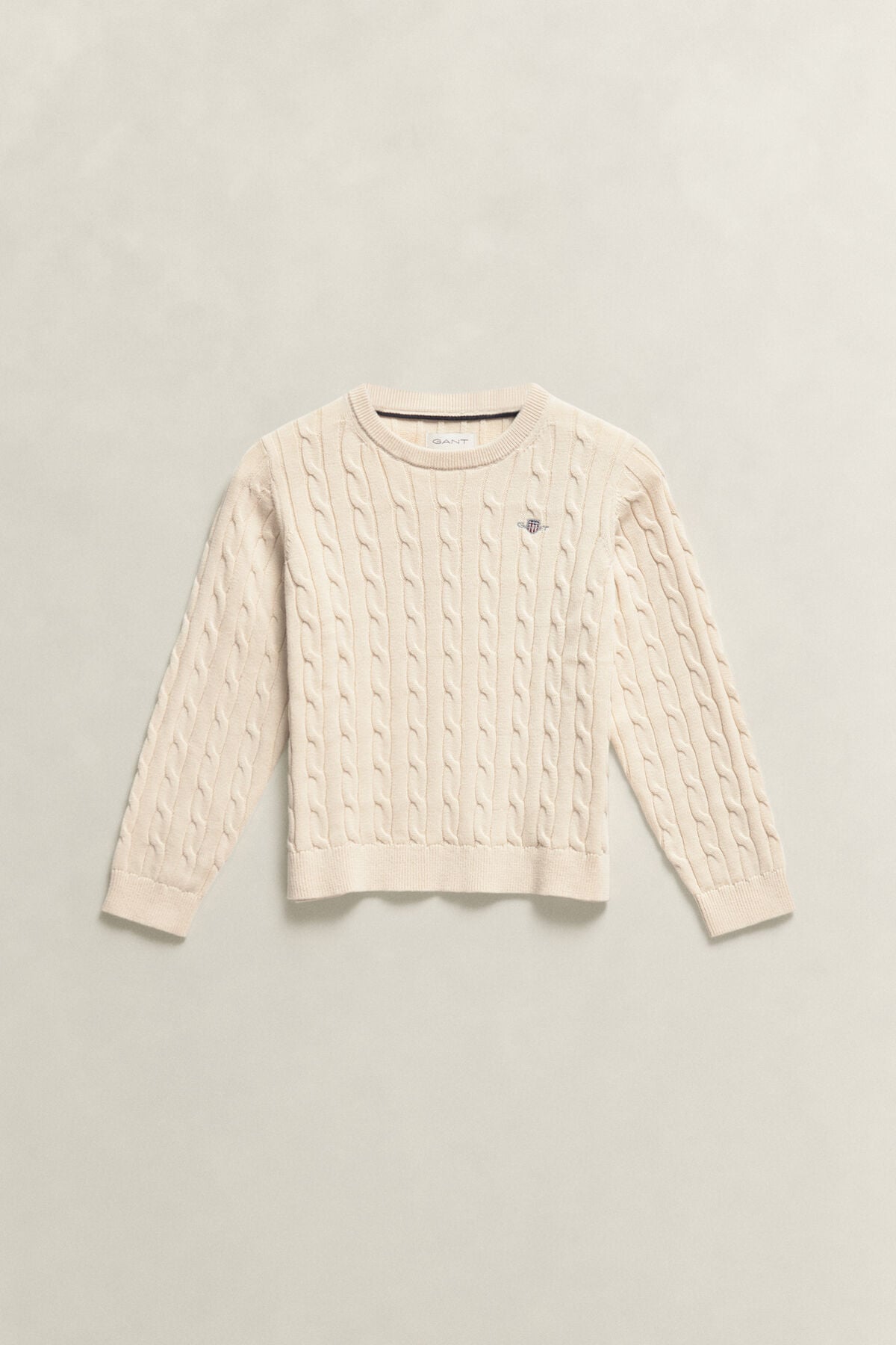 Boys Shield Cable Knit Sweater — CREAMED WHITE