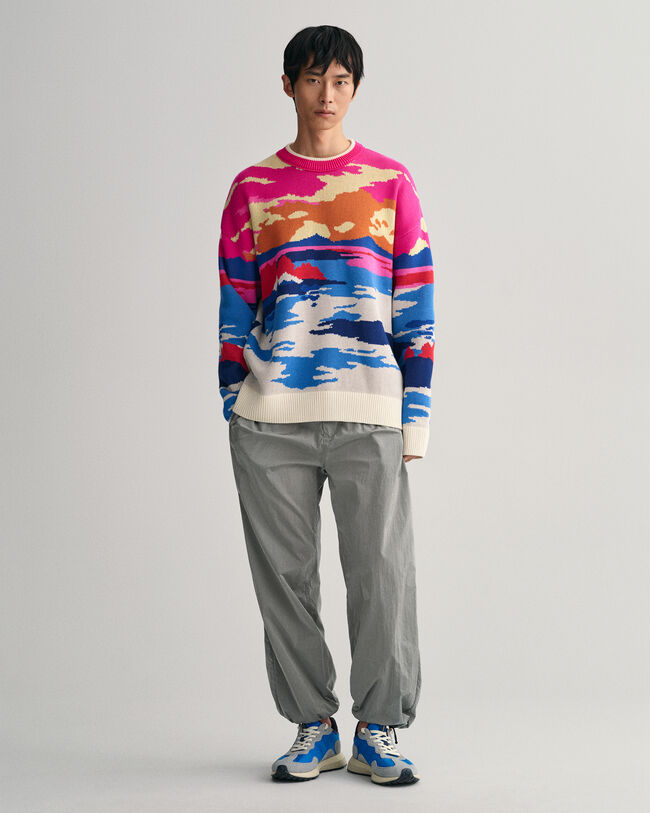 Landscape Print Crew Neck Sweater
