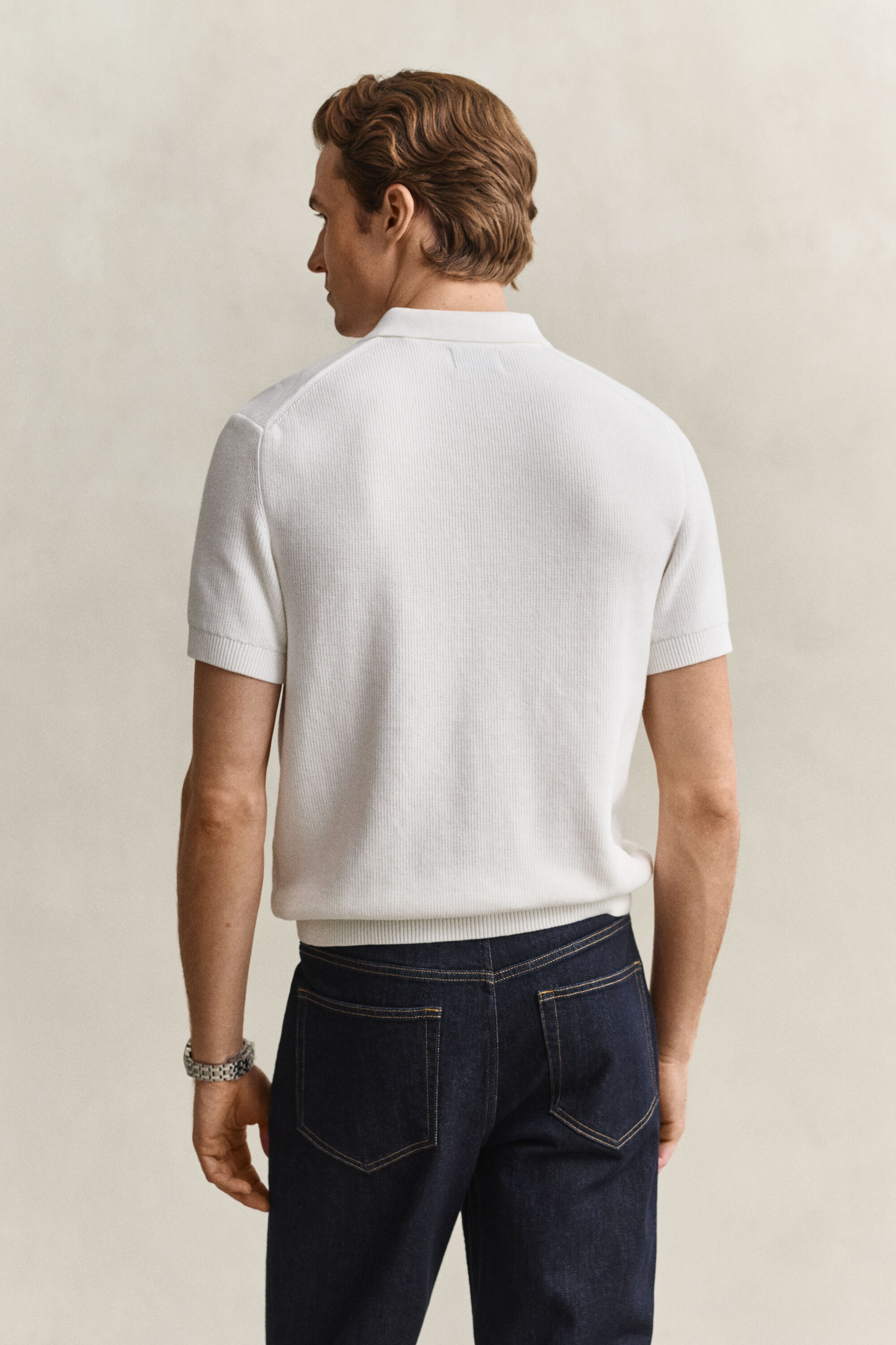 Ribbed Cotton Polo Sweater