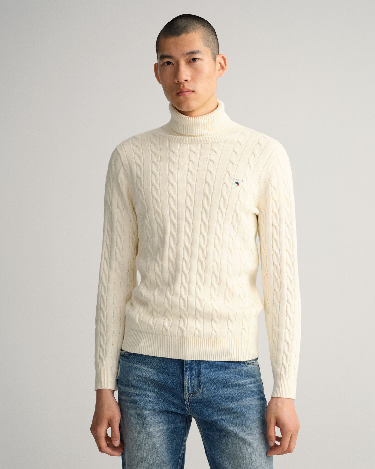 Cotton Cable Turtleneck Sweater
