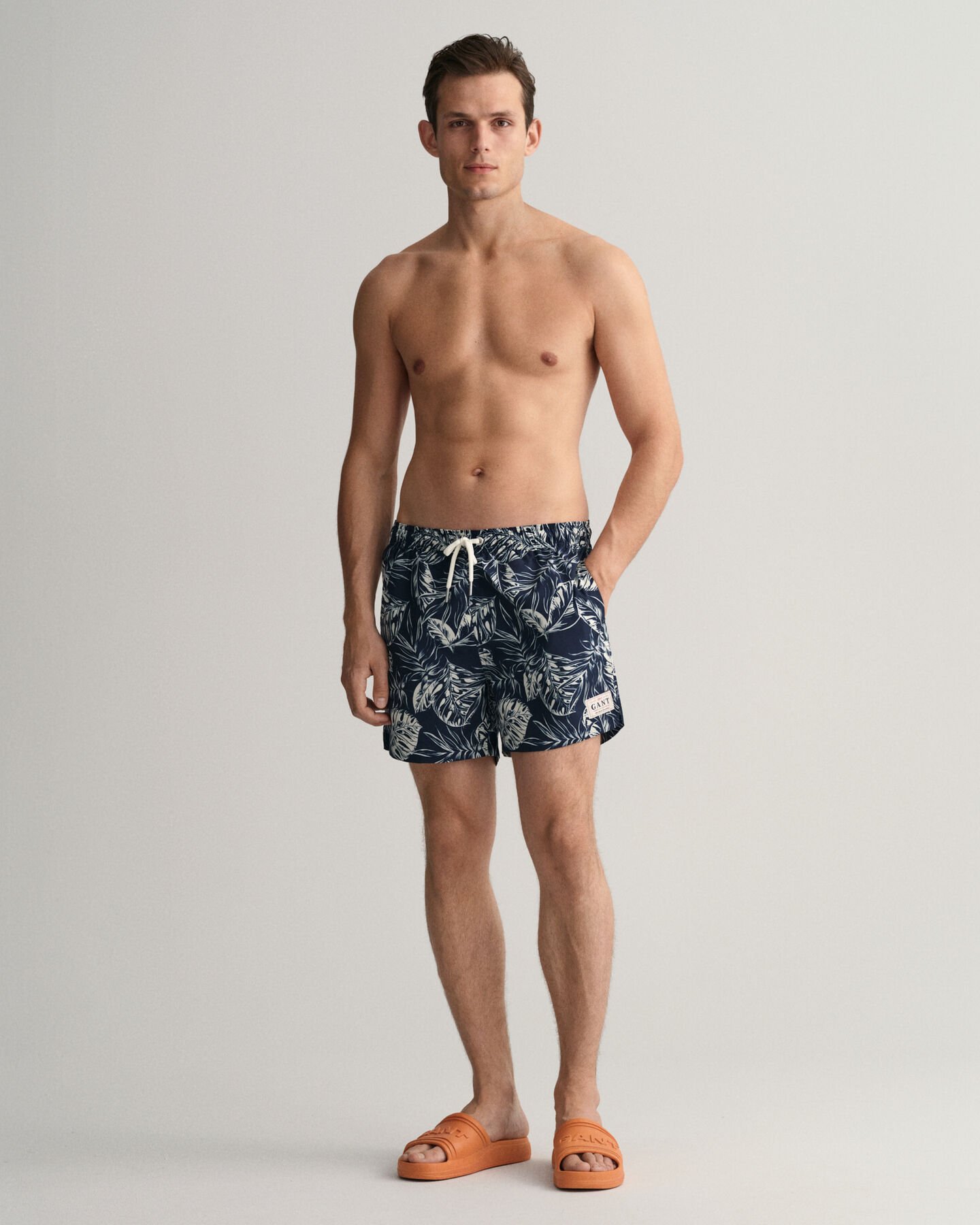 Classic Fit Tropical Leaves Print Swim Shorts