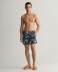 Classic Fit Tropical Leaves Print Swim Shorts