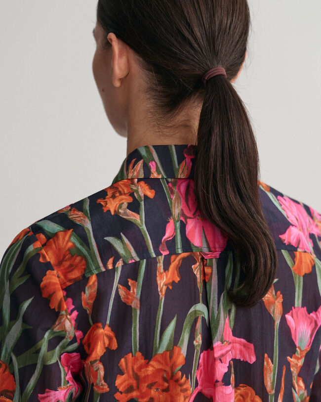Regular Fit Iris Print Cotton Silk Shirt