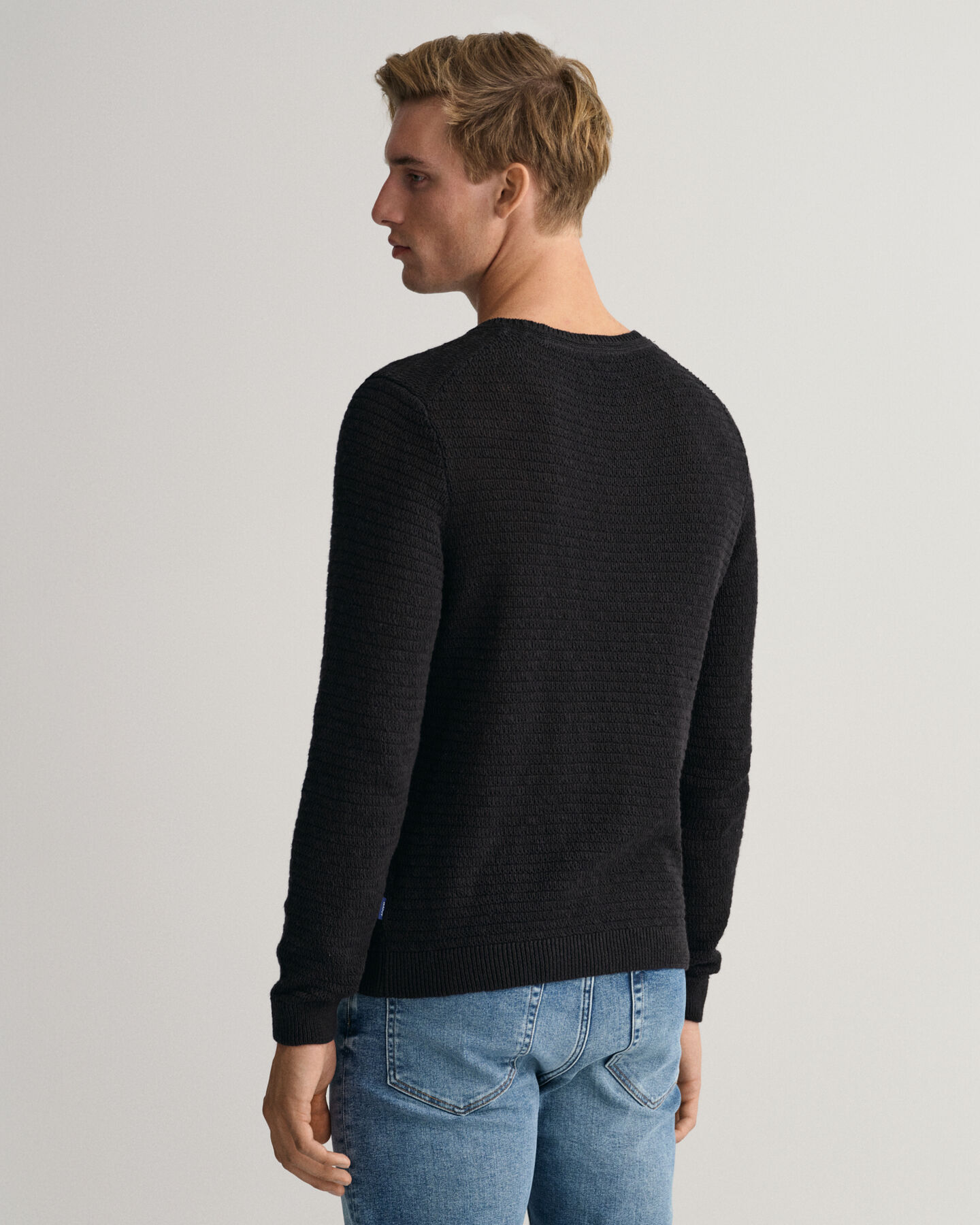 Textured Cotton Linen Crew Neck Sweater