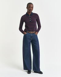 Breton Striped Long Sleeve Piqué Polo Shirt