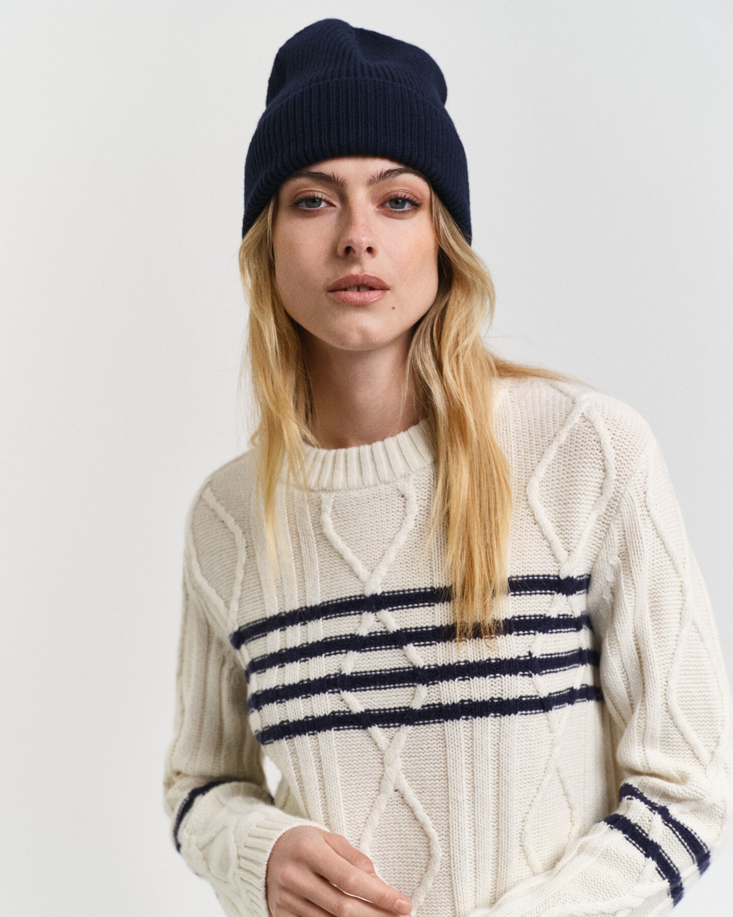 Constrast Striped Cable Knit Sweater