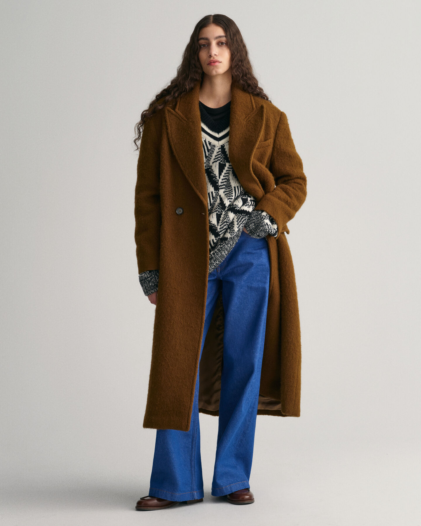 Geometric Patterned V-Neck Sweater