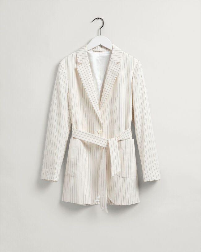Pinstripe Belted Blazer