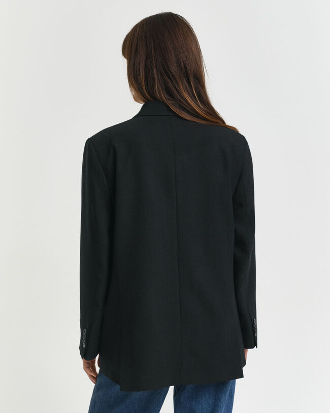 Relaxed Fit Double Breasted Wool Blend Hopsack Blazer