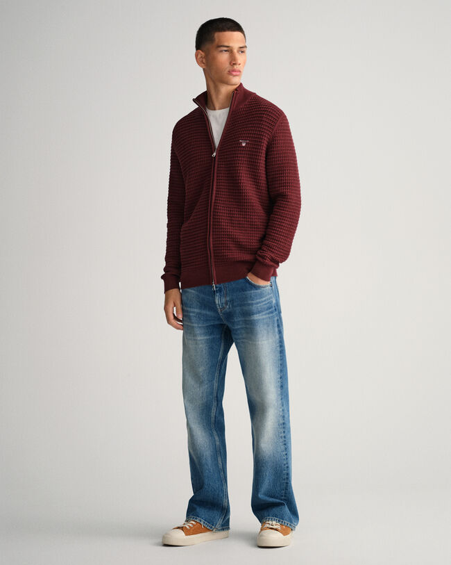 Cotton Texture Full-Zip Sweater