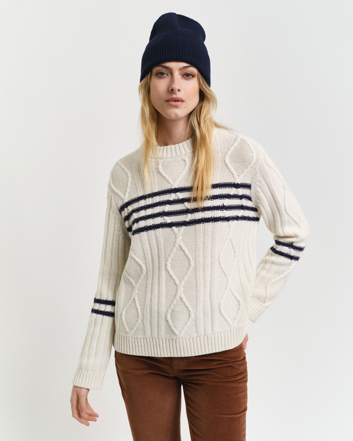 Constrast Striped Cable Knit Sweater